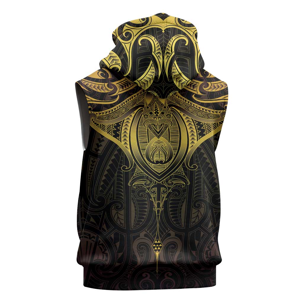 New Zealand Aotearoa Sleeveless Zip Hoodie Maori Manta Ray Moko Gold - Polynesian Pride