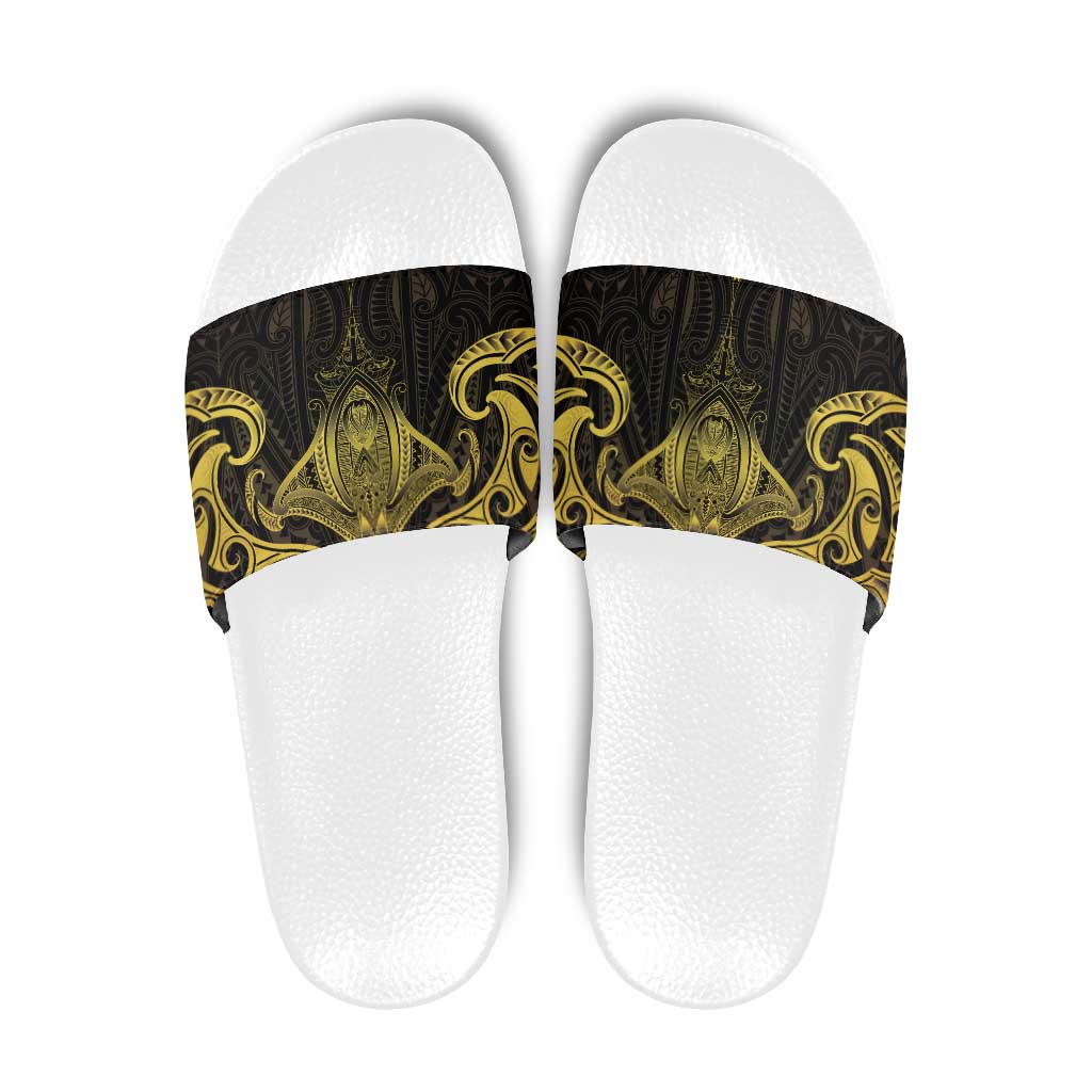 New Zealand Aotearoa Slide Sandals Maori Manta Ray Moko Gold - Polynesian Pride