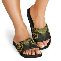 New Zealand Aotearoa Slide Sandals Maori Manta Ray Moko Gold - Polynesian Pride