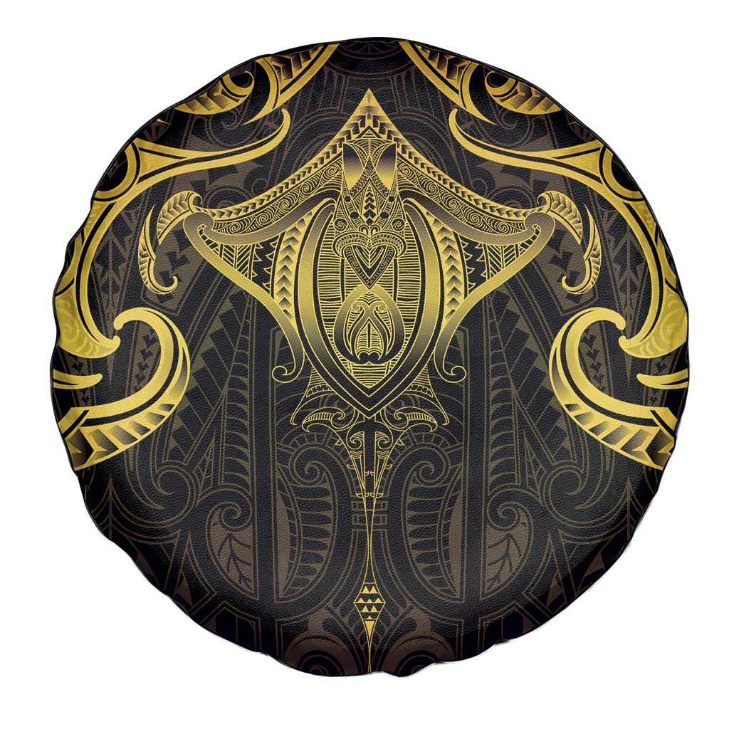 New Zealand Aotearoa Spare Tire Cover Maori Manta Ray Moko Gold - Polynesian Pride