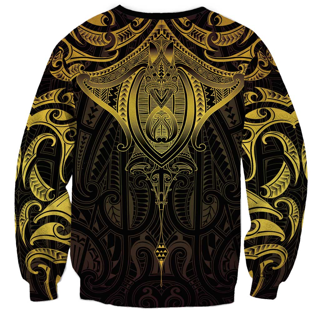 New Zealand Aotearoa Sweatshirt Maori Manta Ray Moko Gold LT05 - Polynesian Pride