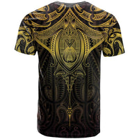 New Zealand Aotearoa T Shirt Maori Manta Ray Moko Gold - Polynesian Pride