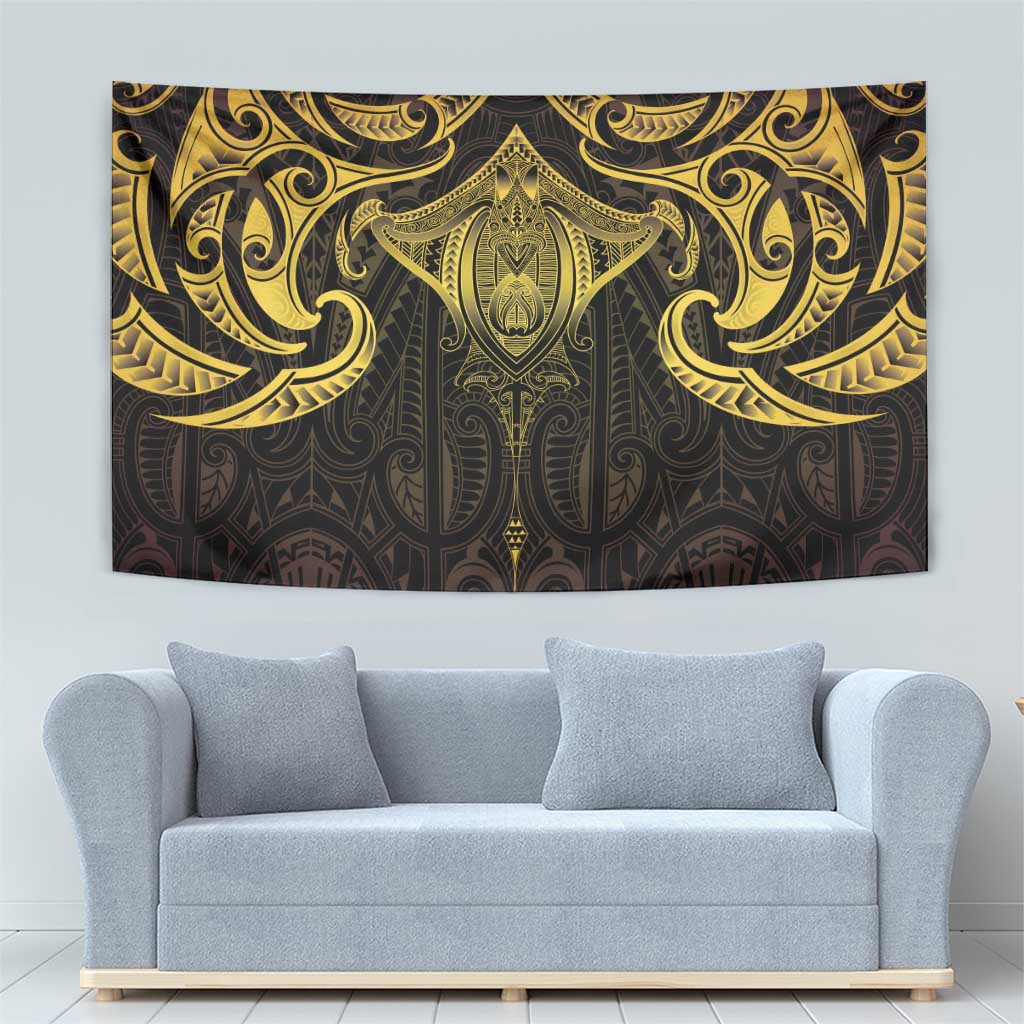 New Zealand Aotearoa Tapestry Maori Manta Ray Moko Gold - Polynesian Pride