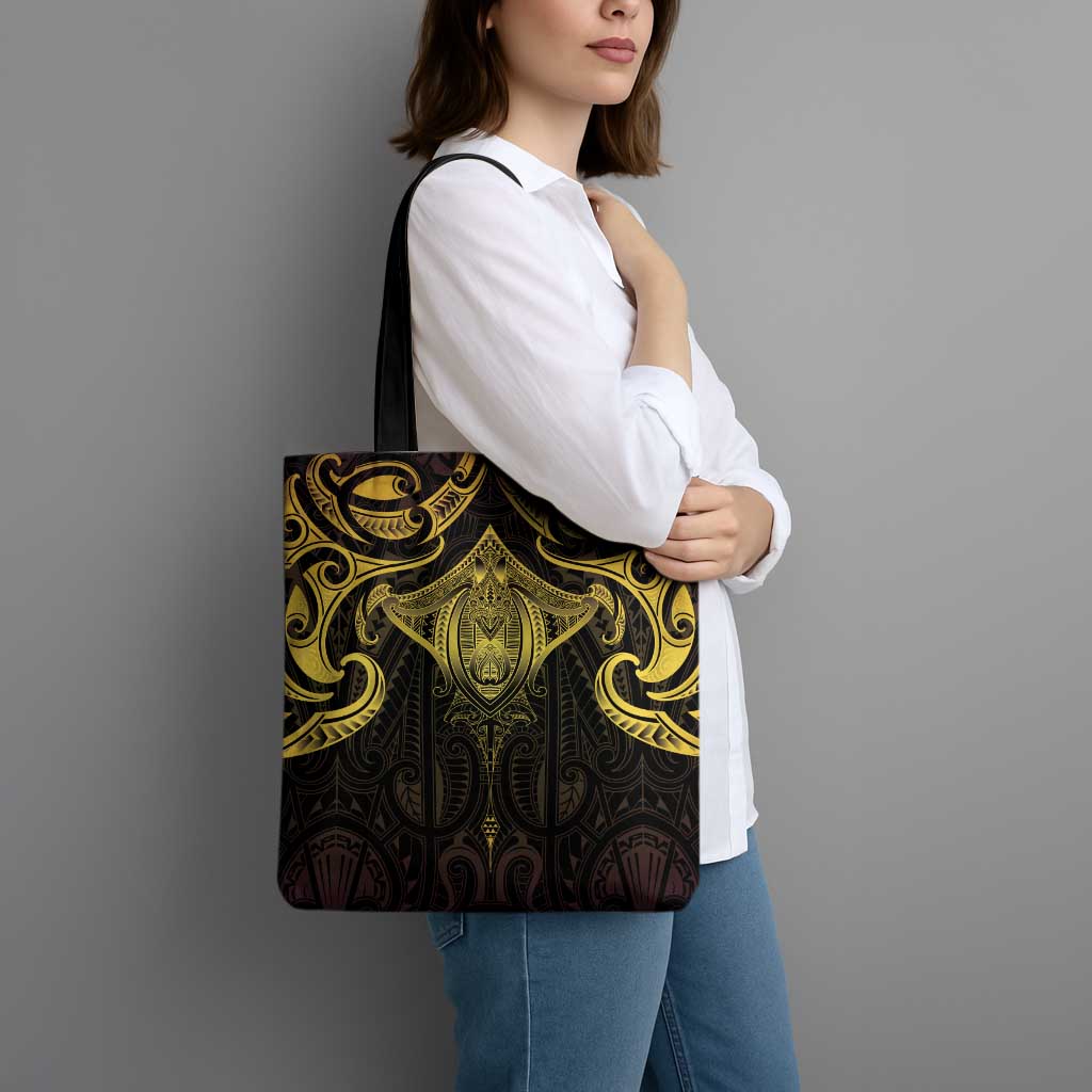 New Zealand Aotearoa Tote Bag Maori Manta Ray Moko Gold LT05 - Polynesian Pride