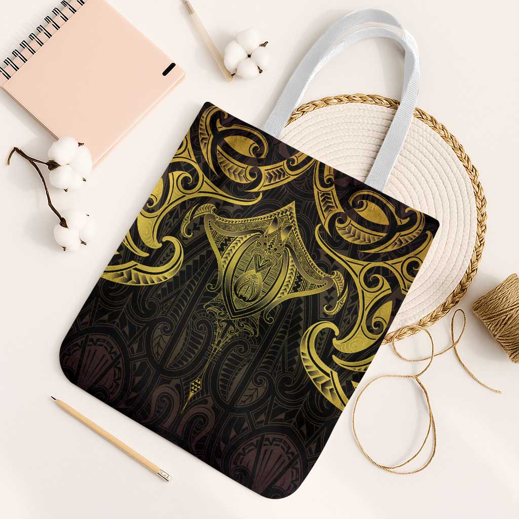 New Zealand Aotearoa Tote Bag Maori Manta Ray Moko Gold LT05 White Strap One Size Gold - Polynesian Pride