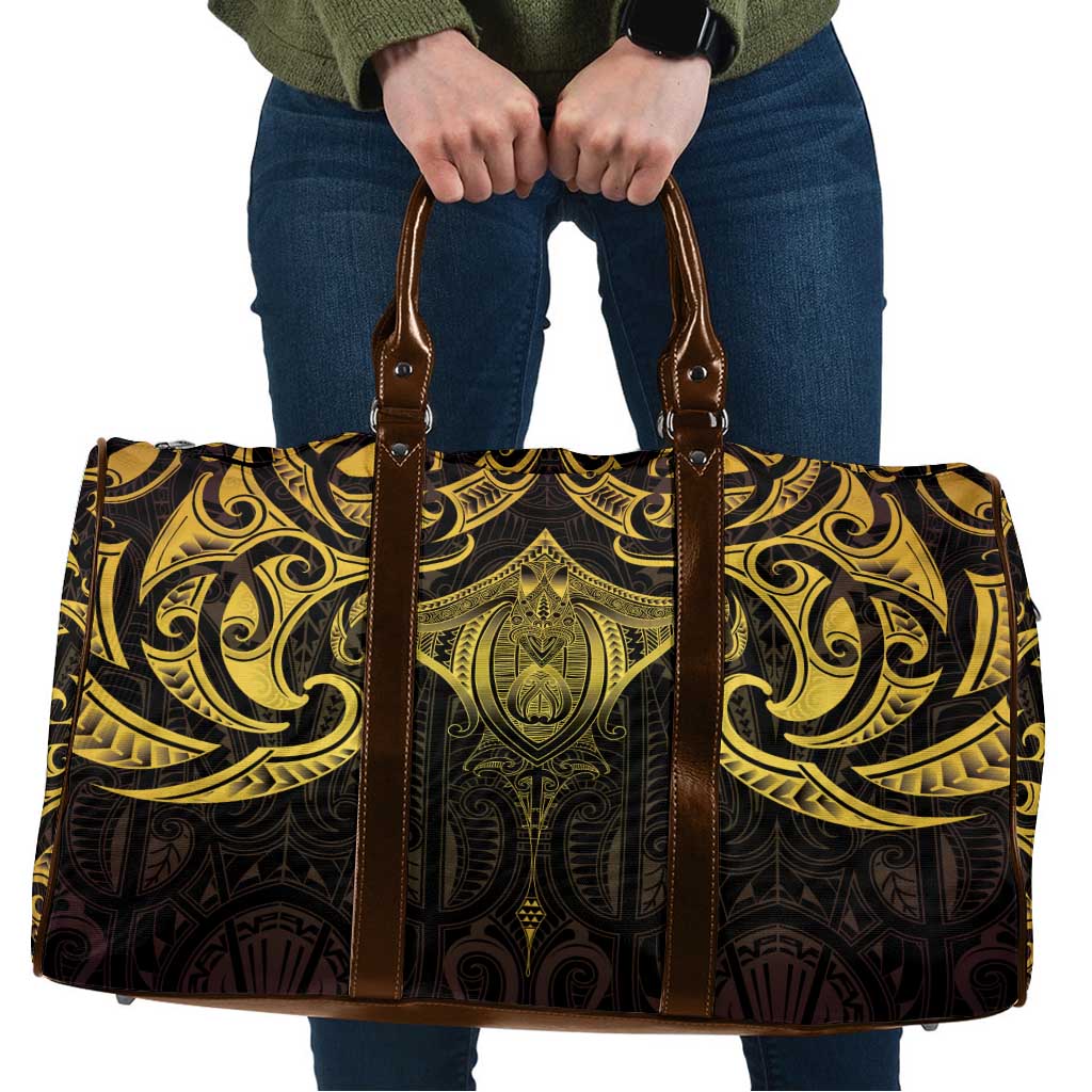 New Zealand Aotearoa Travel Bag Maori Manta Ray Moko Gold - Polynesian Pride