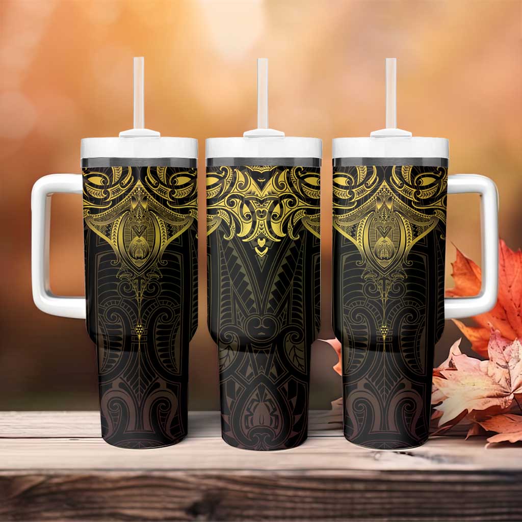New Zealand Aotearoa Tumbler With Handle Maori Manta Ray Moko Gold - Polynesian Pride