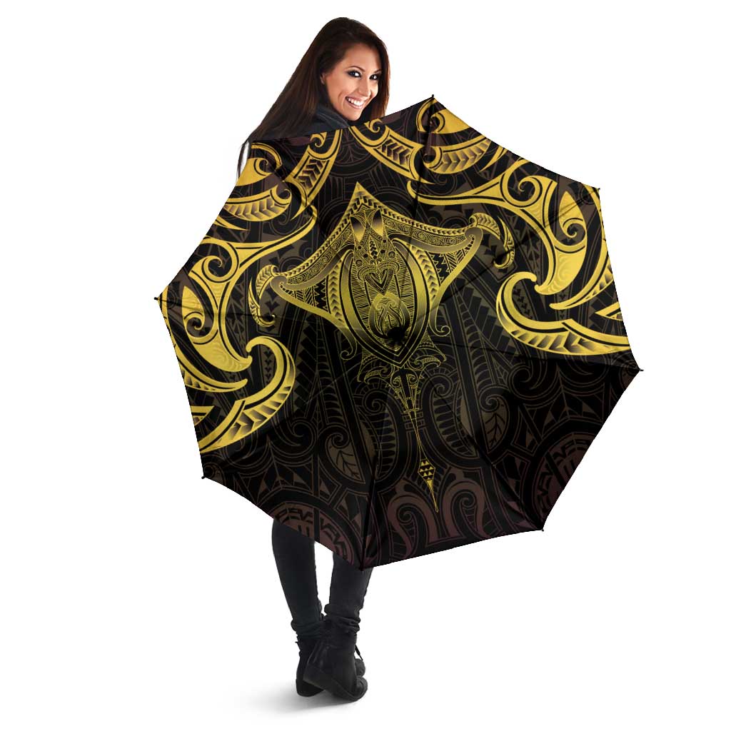 New Zealand Aotearoa Umbrella Maori Manta Ray Moko Gold - Polynesian Pride