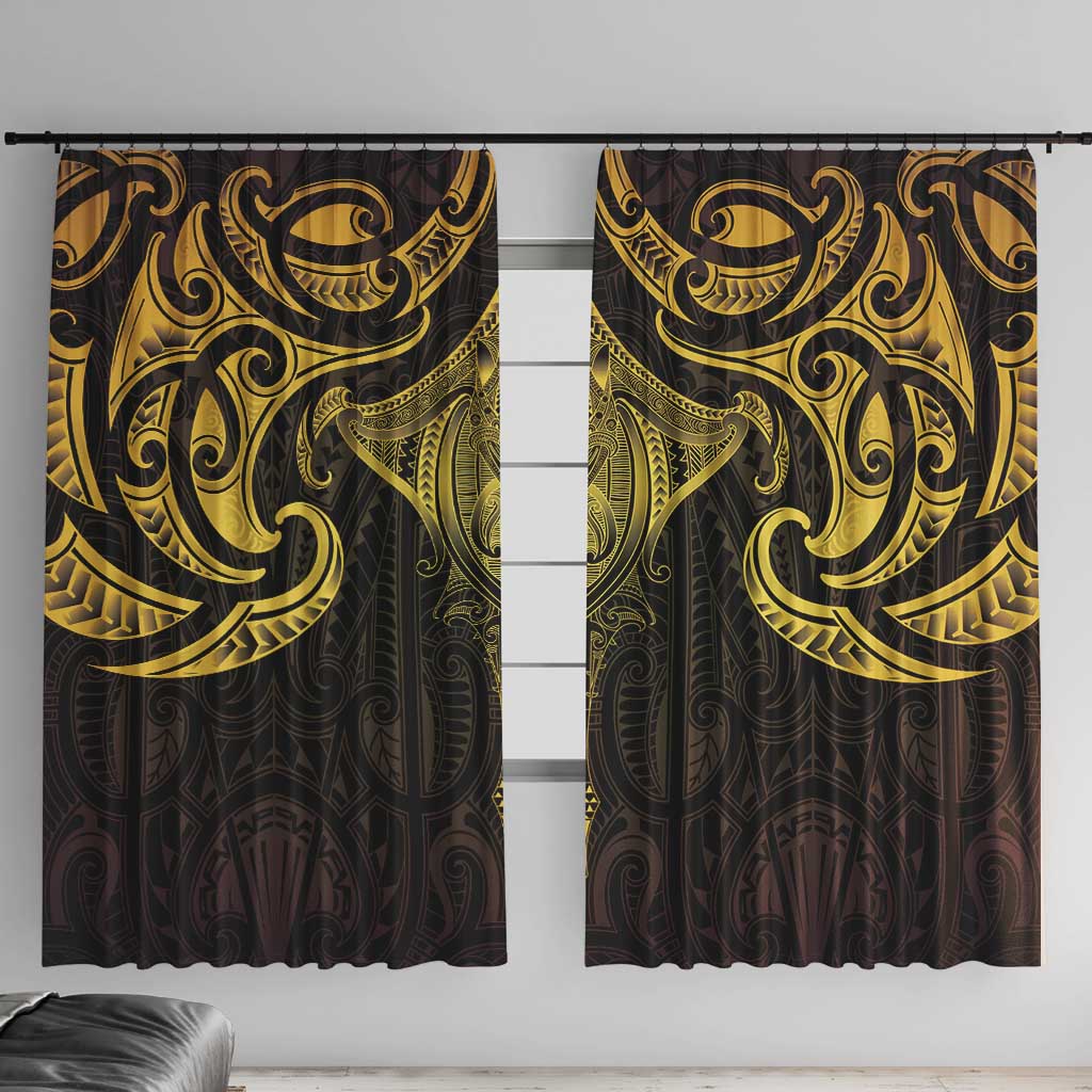 New Zealand Aotearoa Window Curtain Maori Manta Ray Moko Gold - Polynesian Pride