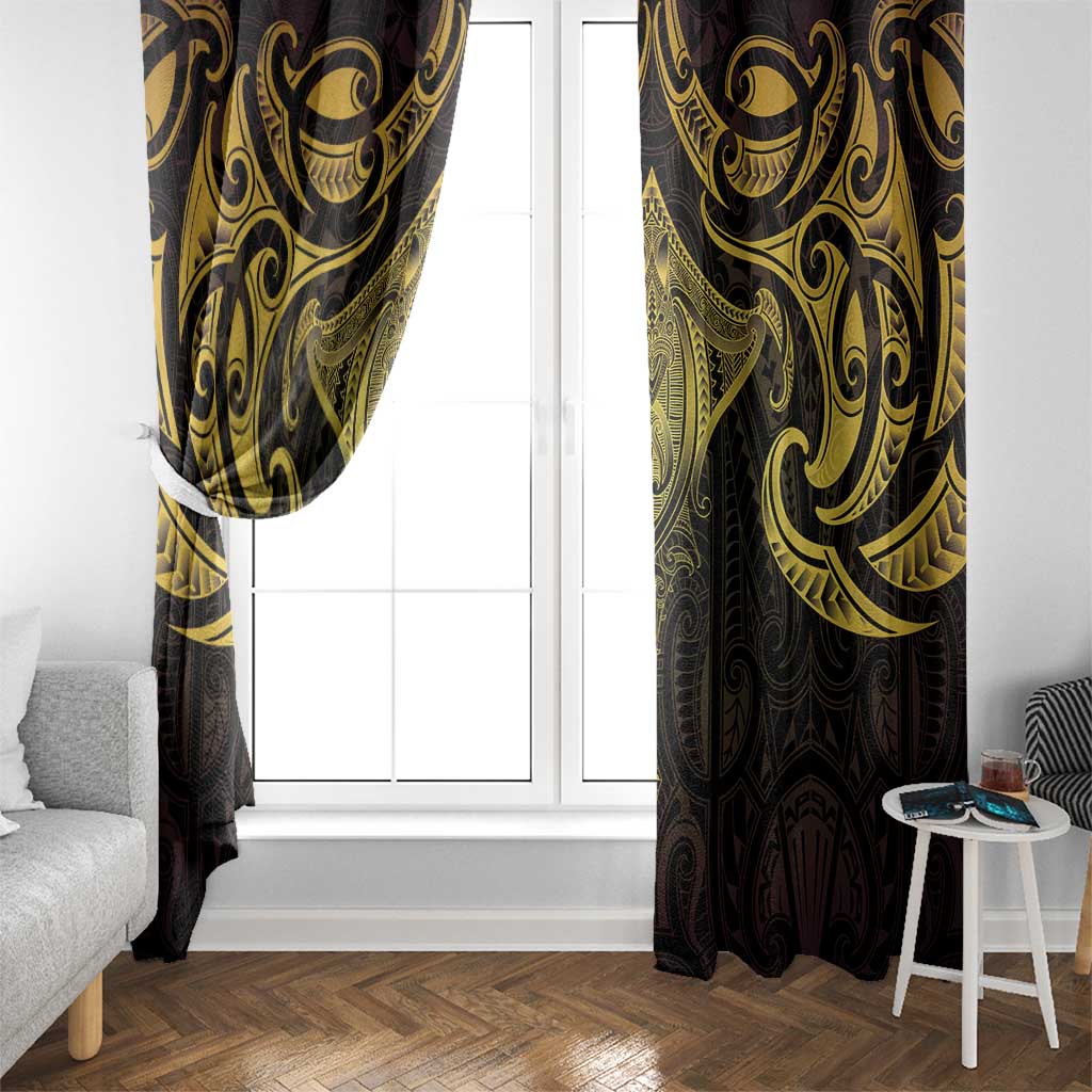 New Zealand Aotearoa Window Curtain Maori Manta Ray Moko Gold - Polynesian Pride