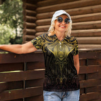 New Zealand Aotearoa Women Polo Shirt Maori Manta Ray Moko Gold - Polynesian Pride