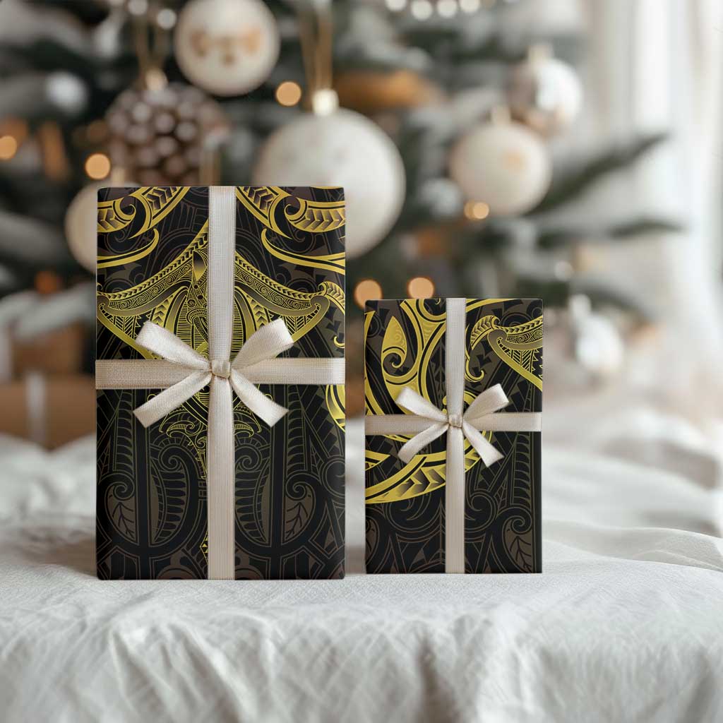 New Zealand Aotearoa Wrapping Paper Maori Manta Ray Moko Gold - Polynesian Pride