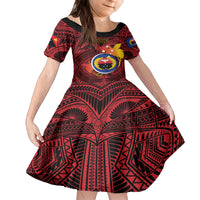 Papua New Guinea Gulf Province Family Matching Puletasi Dress and Hawaiian Shirt Mix Coat Of Arms Polynesian Pattern LT05 Daughter's Dress Red - Polynesian Pride