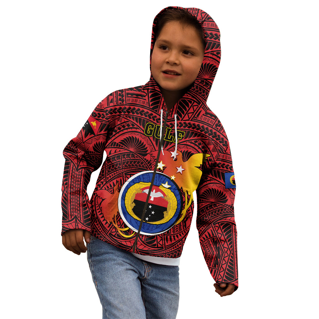 Papua New Guinea Gulf Province Kid Hoodie Mix Coat Of Arms Polynesian Pattern LT05 - Polynesian Pride