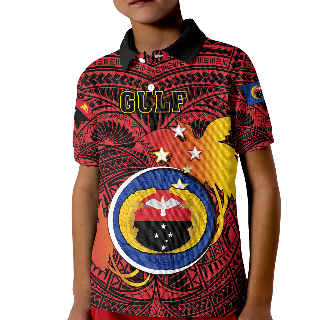Papua New Guinea Gulf Province Kid Polo Shirt Mix Coat Of Arms Polynesian Pattern LT05 Kid Red - Polynesian Pride