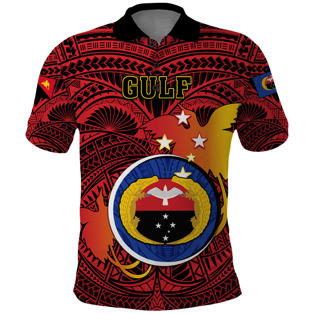 Papua New Guinea Gulf Province Polo Shirt Mix Coat Of Arms Polynesian Pattern LT05 Red - Polynesian Pride