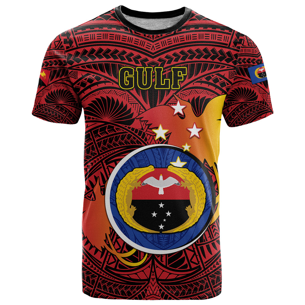 Papua New Guinea Gulf Province T Shirt Mix Coat Of Arms Polynesian Pattern LT05 Red - Polynesian Pride