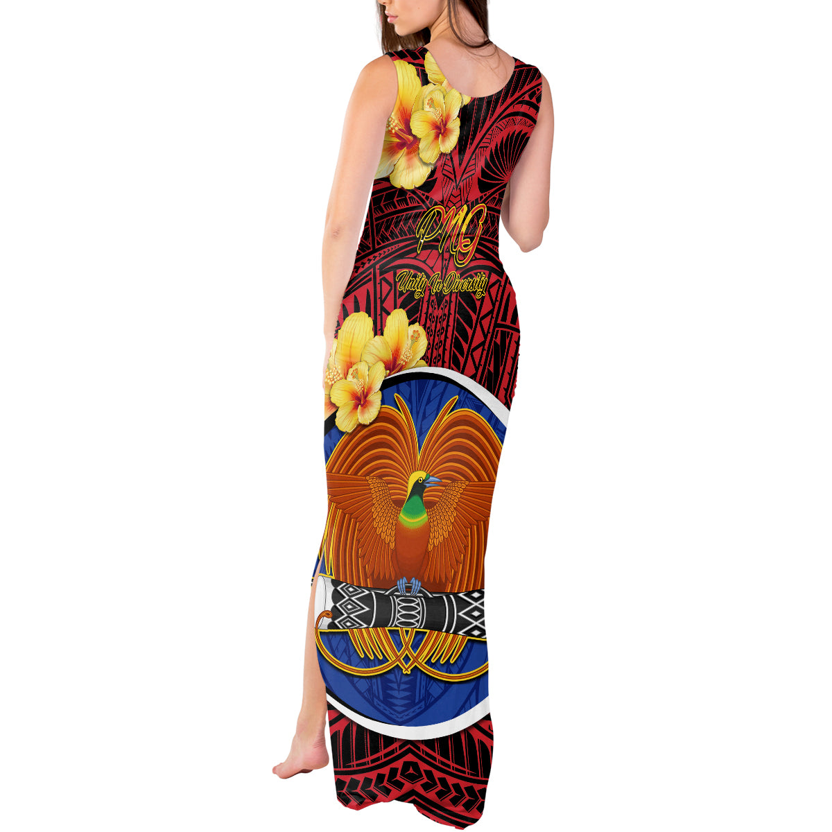Papua New Guinea Gulf Province Tank Maxi Dress Mix Coat Of Arms Polynesian Pattern LT05 - Polynesian Pride