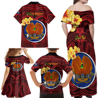 Personalized Papua New Guinea Gulf Province Family Matching Off Shoulder Long Sleeve Dress and Hawaiian Shirt Mix Coat Of Arms Polynesian Pattern LT05 - Polynesian Pride