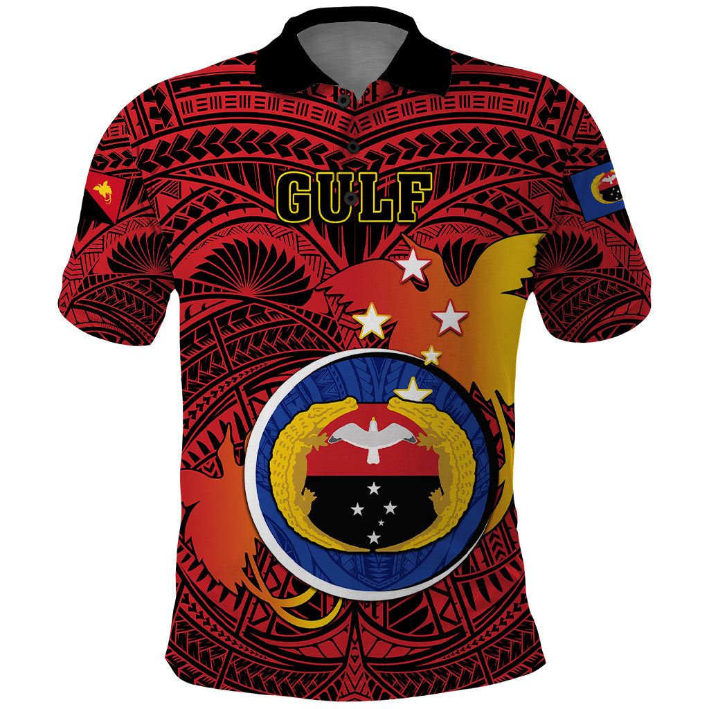 Personalized Papua New Guinea Gulf Province Polo Shirt Mix Coat Of Arms Polynesian Pattern LT05 Red - Polynesian Pride