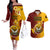 Papua New Guinea Western Province Couples Matching Off The Shoulder Long Sleeve Dress and Hawaiian Shirt Mix Coat Of Arms Polynesian Pattern LT05 Red - Polynesian Pride