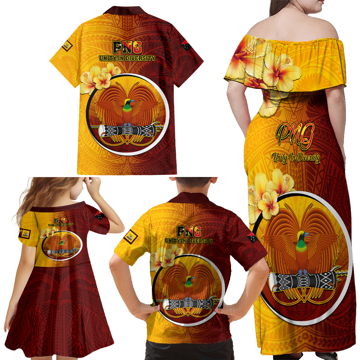 Papua New Guinea Western Province Family Matching Off Shoulder Maxi Dress and Hawaiian Shirt Mix Coat Of Arms Polynesian Pattern LT05 - Polynesian Pride