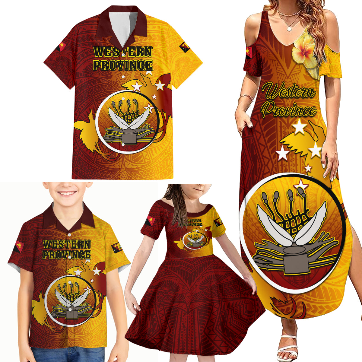 Papua New Guinea Western Province Family Matching Summer Maxi Dress and Hawaiian Shirt Mix Coat Of Arms Polynesian Pattern LT05 - Polynesian Pride