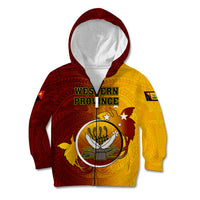Papua New Guinea Western Province Kid Hoodie Mix Coat Of Arms Polynesian Pattern LT05 Zip Hoodie Red - Polynesian Pride