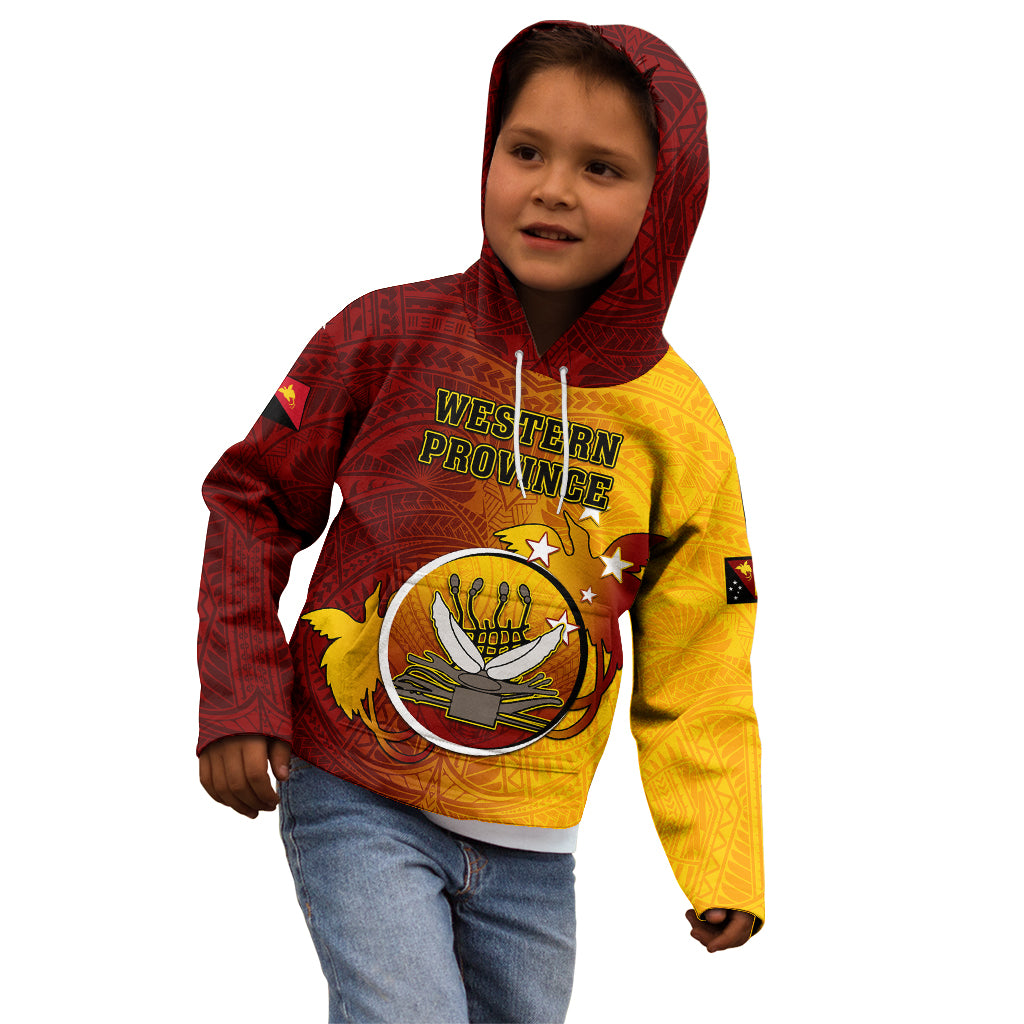 Papua New Guinea Western Province Kid Hoodie Mix Coat Of Arms Polynesian Pattern LT05 - Polynesian Pride