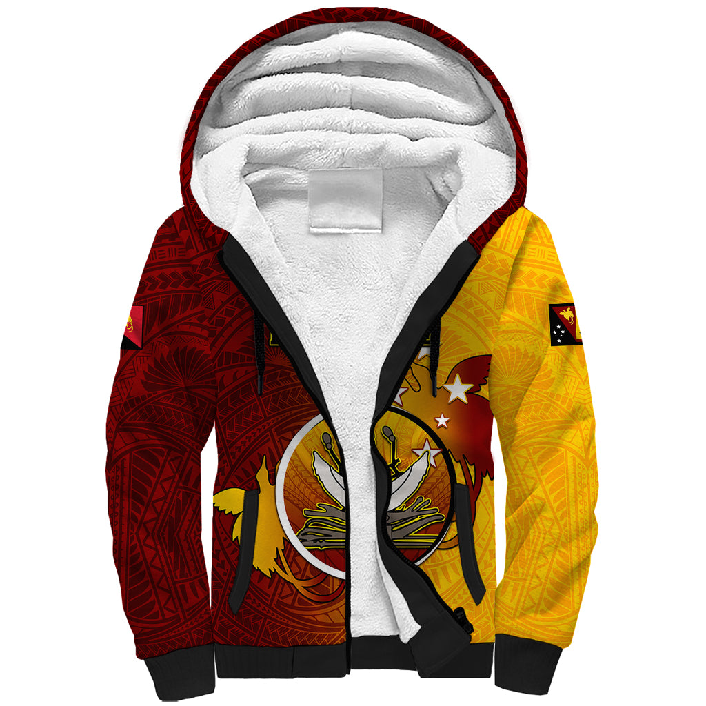 Papua New Guinea Western Province Sherpa Hoodie Mix Coat Of Arms Polynesian Pattern LT05 Unisex Red - Polynesian Pride