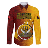 Personalized Papua New Guinea Western Province Family Matching Off Shoulder Long Sleeve Dress and Hawaiian Shirt Mix Coat Of Arms Polynesian Pattern LT05 Dad's Shirt - Long Sleeve Red - Polynesian Pride
