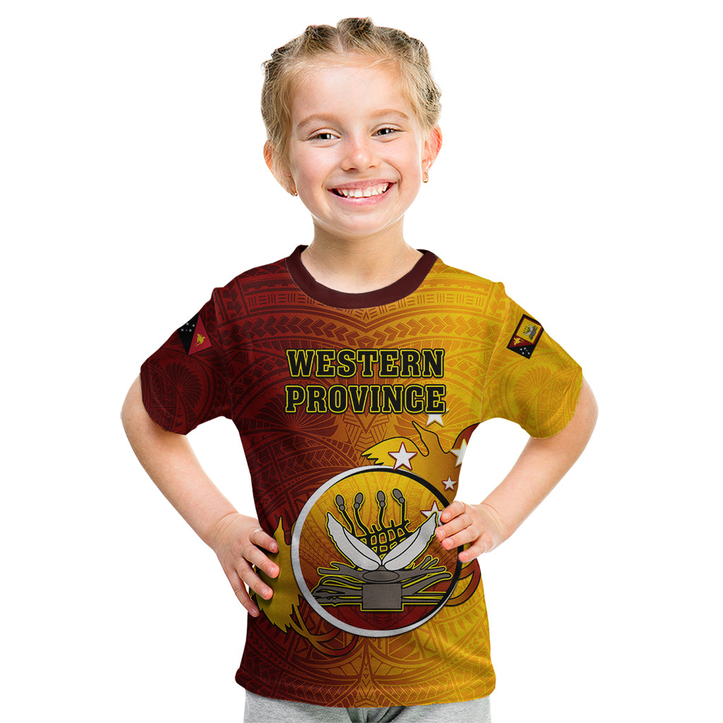 Personalized Papua New Guinea Western Province Kid T Shirt Mix Coat Of Arms Polynesian Pattern LT05 Red - Polynesian Pride
