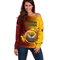 Personalized Papua New Guinea Western Province Off Shoulder Sweater Mix Coat Of Arms Polynesian Pattern LT05 Women Red - Polynesian Pride