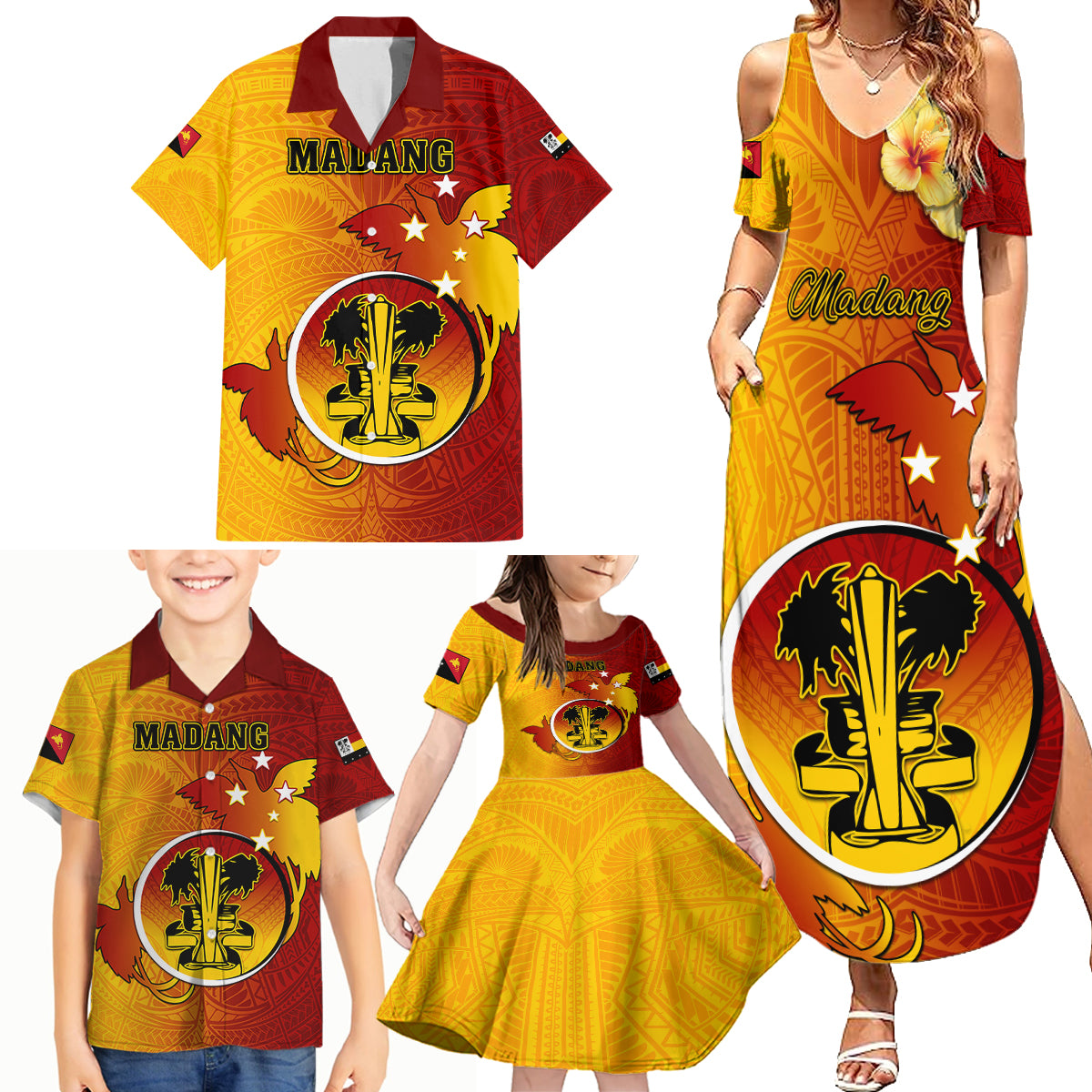 Papua New Guinea Madang Province Family Matching Summer Maxi Dress and Hawaiian Shirt Mix Coat Of Arms Polynesian Pattern LT05 - Polynesian Pride