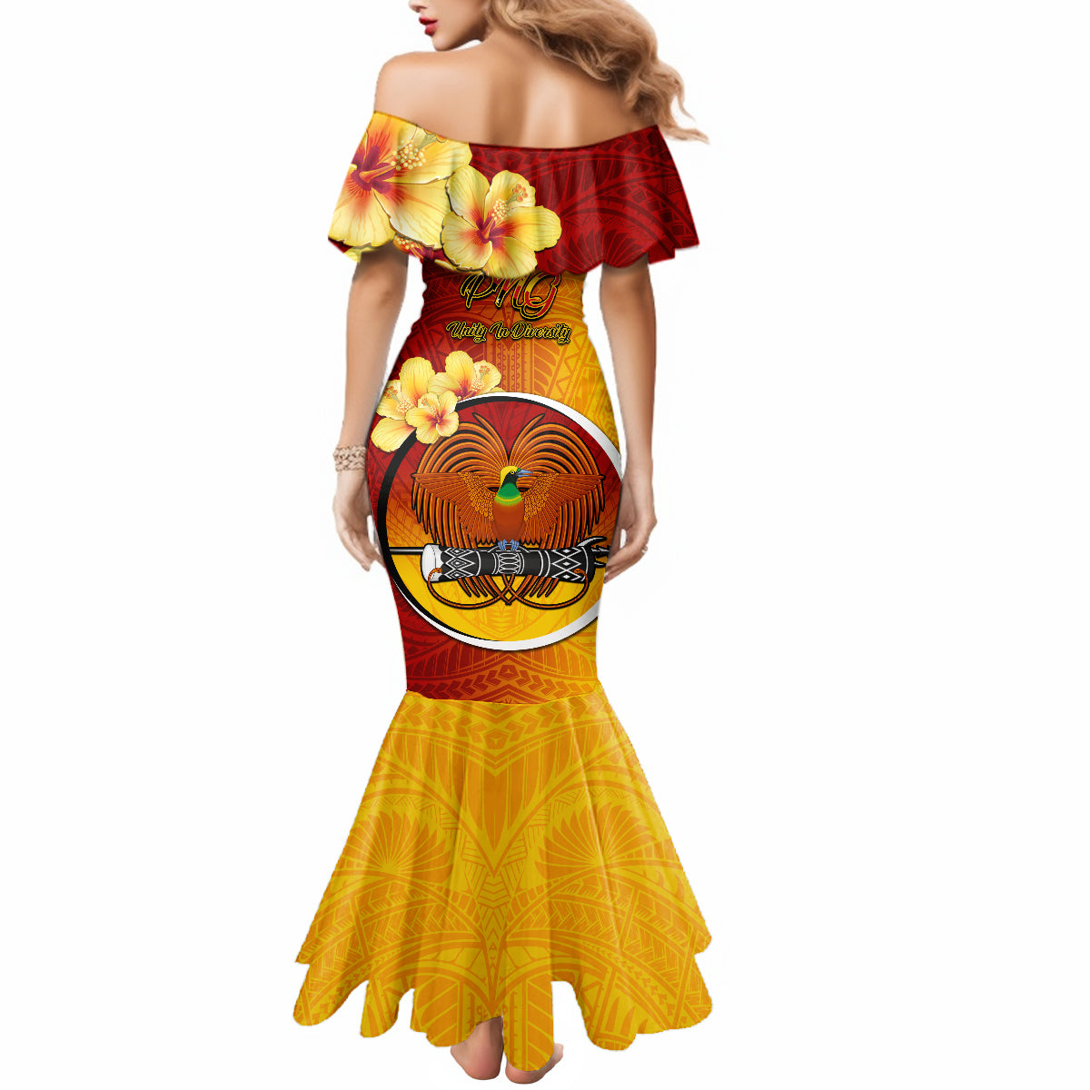 Papua New Guinea Madang Province Mermaid Dress Mix Coat Of Arms Polynesian Pattern LT05 - Polynesian Pride