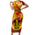 Papua New Guinea Madang Province Short Sleeve Bodycon Dress Mix Coat Of Arms Polynesian Pattern LT05 Long Dress Yellow - Polynesian Pride