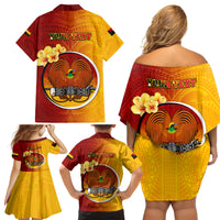 Personalized Papua New Guinea Madang Province Family Matching Off Shoulder Short Dress and Hawaiian Shirt Mix Coat Of Arms Polynesian Pattern LT05 - Polynesian Pride