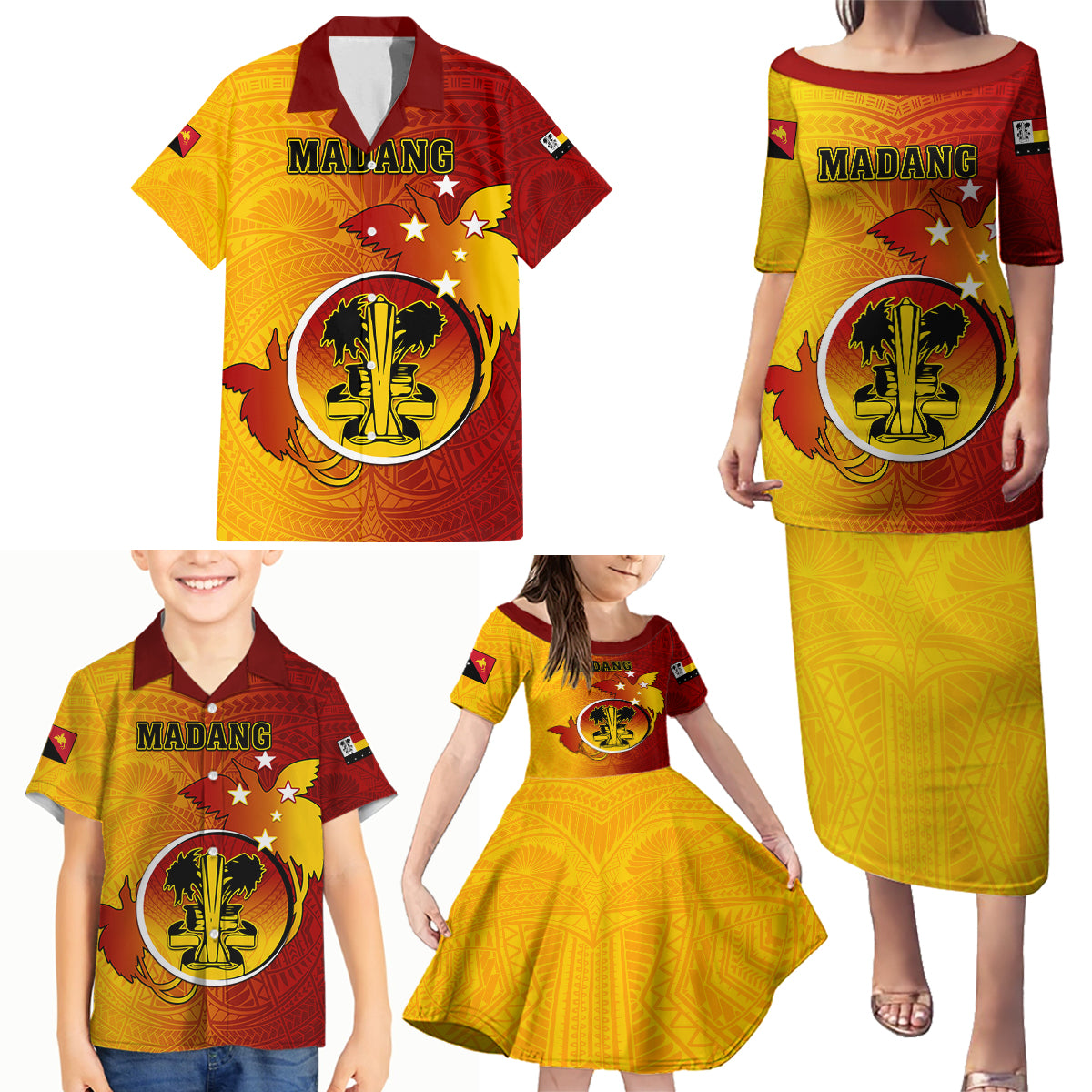 Personalized Papua New Guinea Madang Province Family Matching Puletasi Dress and Hawaiian Shirt Mix Coat Of Arms Polynesian Pattern LT05 - Polynesian Pride