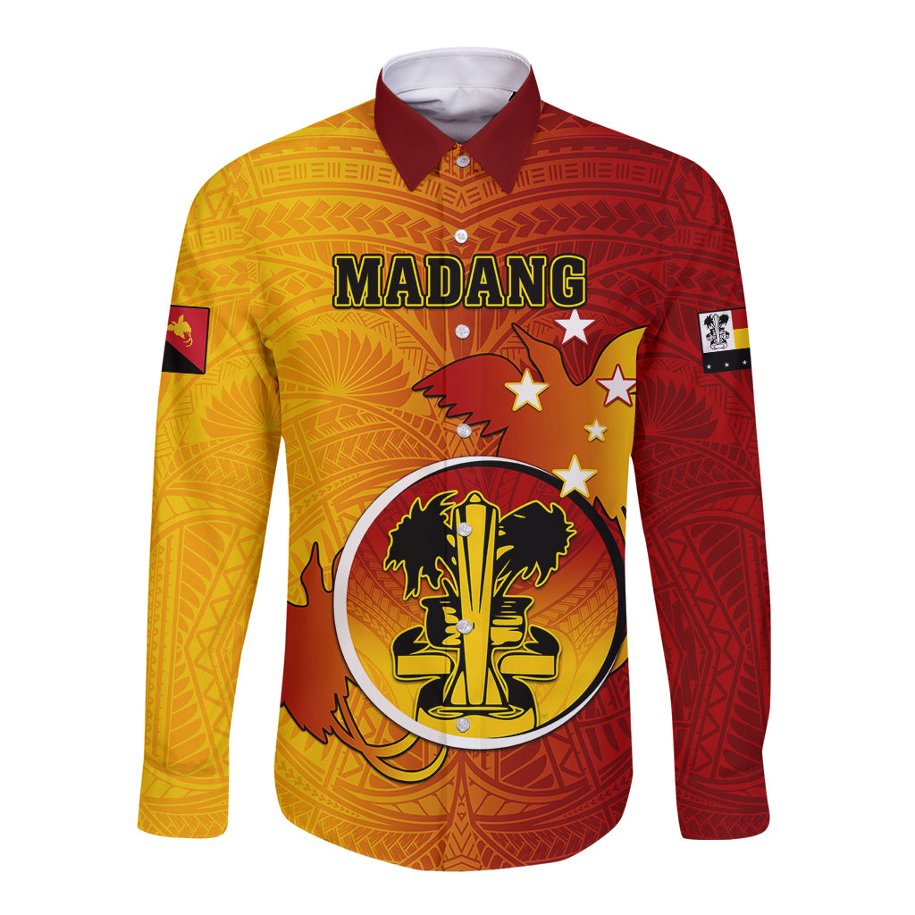 Personalized Papua New Guinea Madang Province Long Sleeve Button Shirt Mix Coat Of Arms Polynesian Pattern LT05 Unisex Yellow - Polynesian Pride
