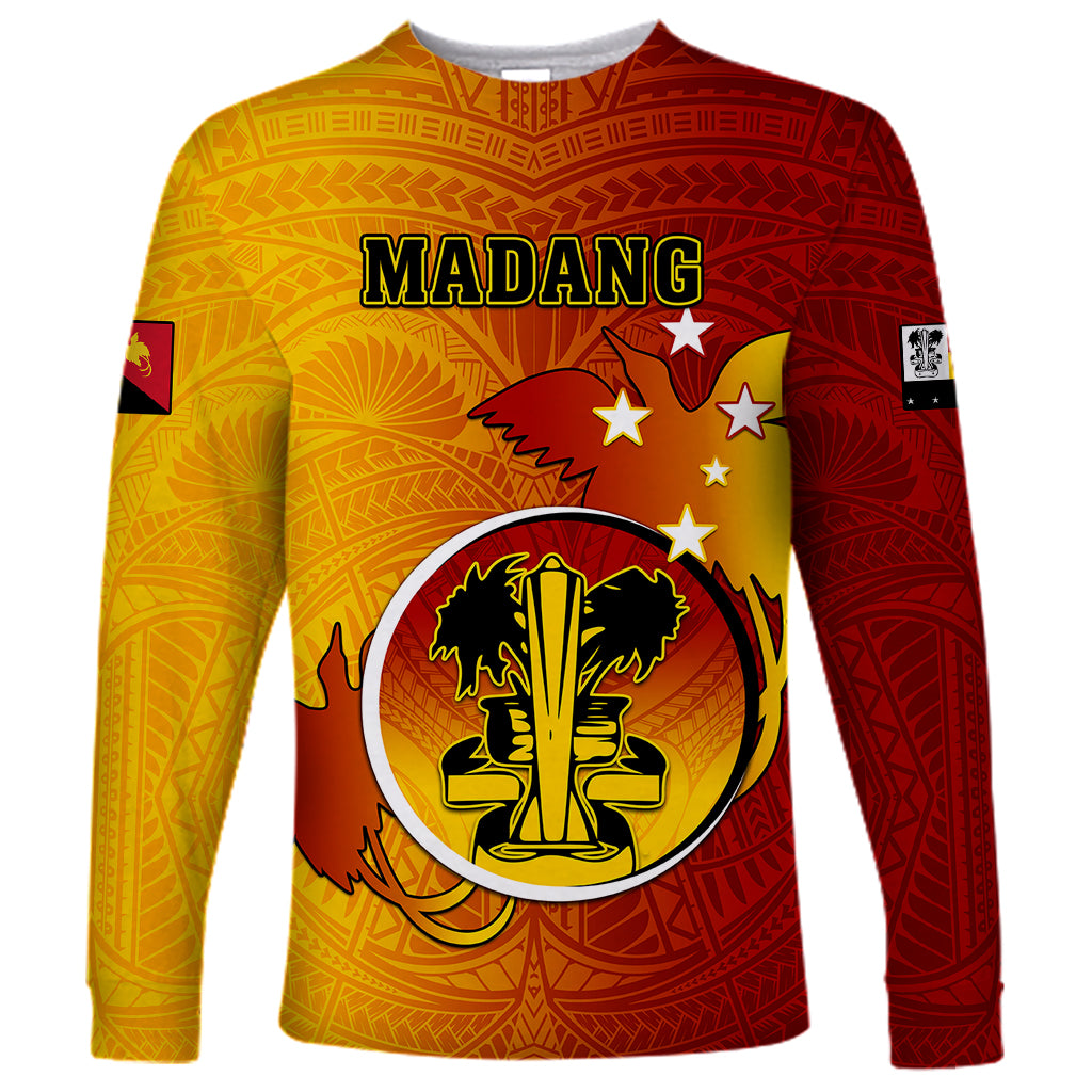 Personalized Papua New Guinea Madang Province Long Sleeve Shirt Mix Coat Of Arms Polynesian Pattern LT05 Unisex Yellow - Polynesian Pride