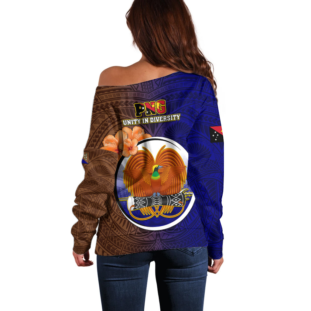 Papua New Guinea Manus Province Off Shoulder Sweater Mix Coat Of Arms Polynesian Pattern LT05 - Polynesian Pride
