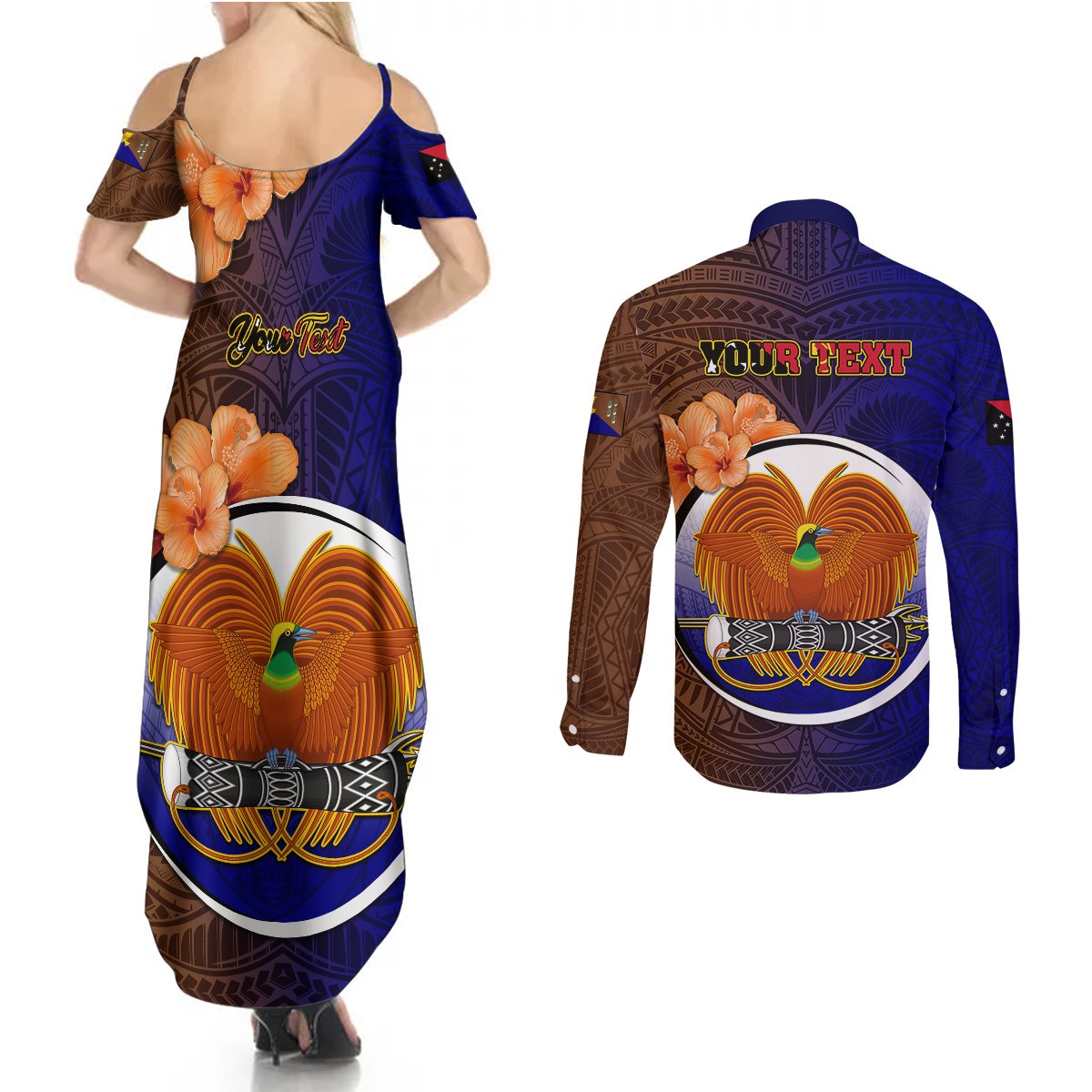 Personalized Papua New Guinea Manus Province Couples Matching Summer Maxi Dress and Long Sleeve Button Shirts Mix Coat Of Arms Polynesian Pattern LT05 - Polynesian Pride