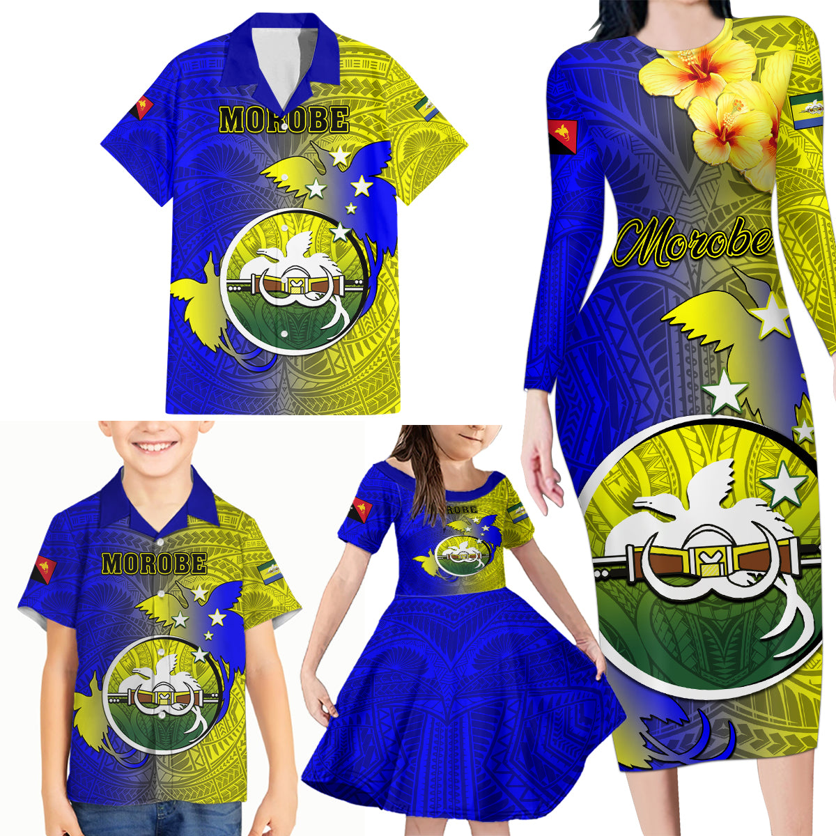 Papua New Guinea Morobe Province Family Matching Long Sleeve Bodycon Dress and Hawaiian Shirt Mix Coat Of Arms Polynesian Pattern LT05 - Polynesian Pride