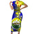 Papua New Guinea Morobe Province Short Sleeve Bodycon Dress Mix Coat Of Arms Polynesian Pattern LT05 Long Dress Yellow - Polynesian Pride