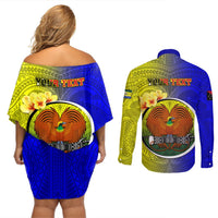 Personalized Papua New Guinea Morobe Province Couples Matching Off Shoulder Short Dress and Long Sleeve Button Shirts Mix Coat Of Arms Polynesian Pattern LT05 - Polynesian Pride