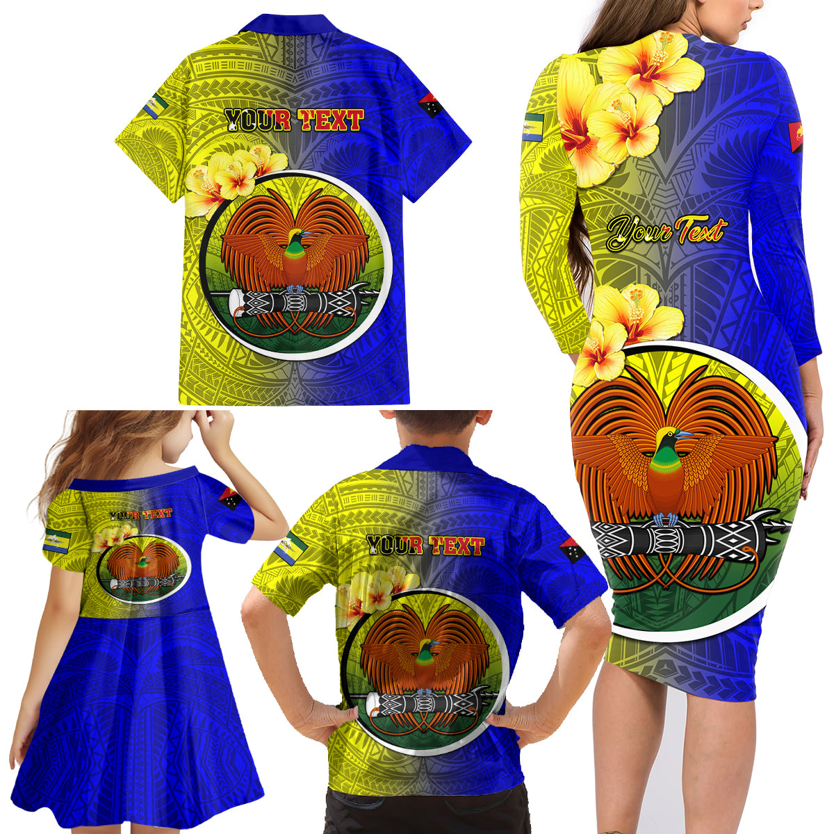 Personalized Papua New Guinea Morobe Province Family Matching Long Sleeve Bodycon Dress and Hawaiian Shirt Mix Coat Of Arms Polynesian Pattern LT05 - Polynesian Pride