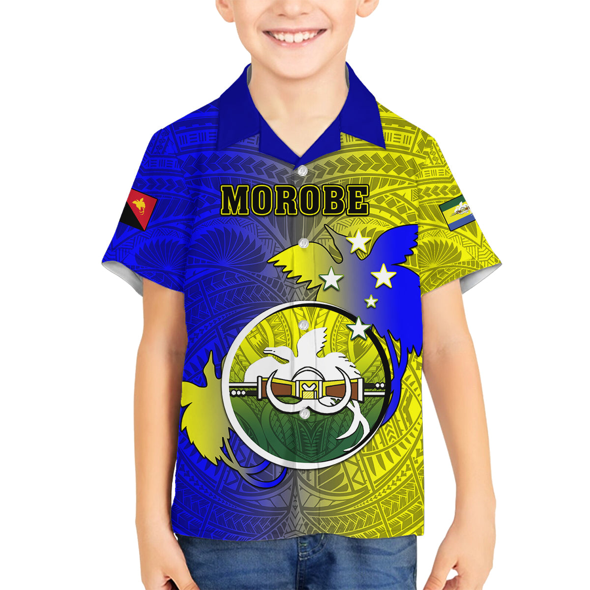 Personalized Papua New Guinea Morobe Province Kid Hawaiian Shirt Mix Coat Of Arms Polynesian Pattern LT05 - Polynesian Pride