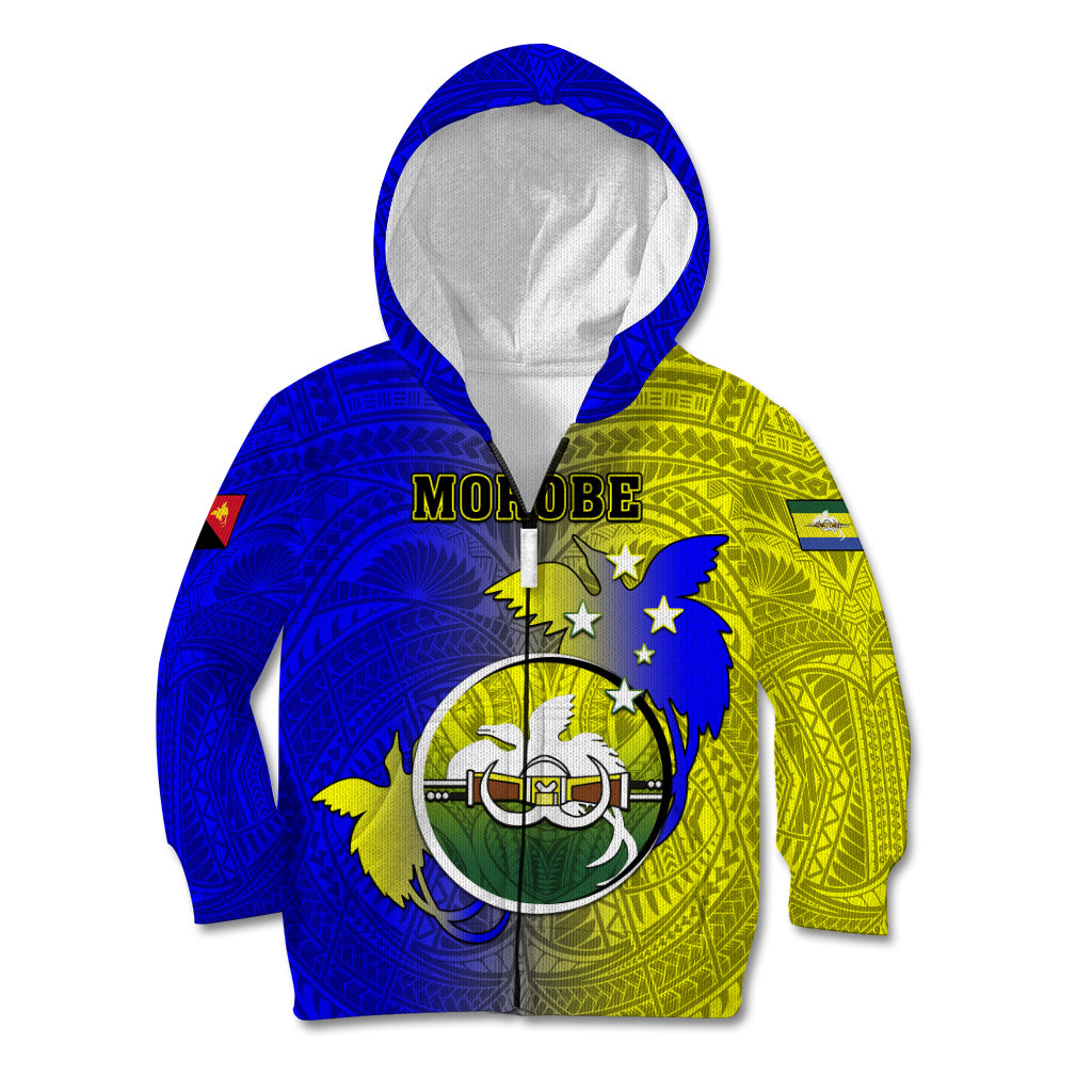 Personalized Papua New Guinea Morobe Province Kid Hoodie Mix Coat Of Arms Polynesian Pattern LT05 Zip Hoodie Yellow - Polynesian Pride