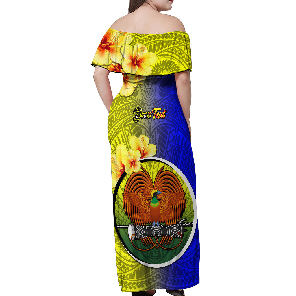 Personalized Papua New Guinea Morobe Province Off Shoulder Maxi Dress Mix Coat Of Arms Polynesian Pattern LT05 - Polynesian Pride