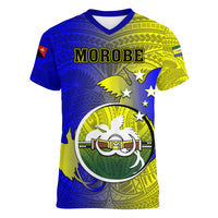 Personalized Papua New Guinea Morobe Province Women V Neck T Shirt Mix Coat Of Arms Polynesian Pattern LT05 Female Yellow - Polynesian Pride